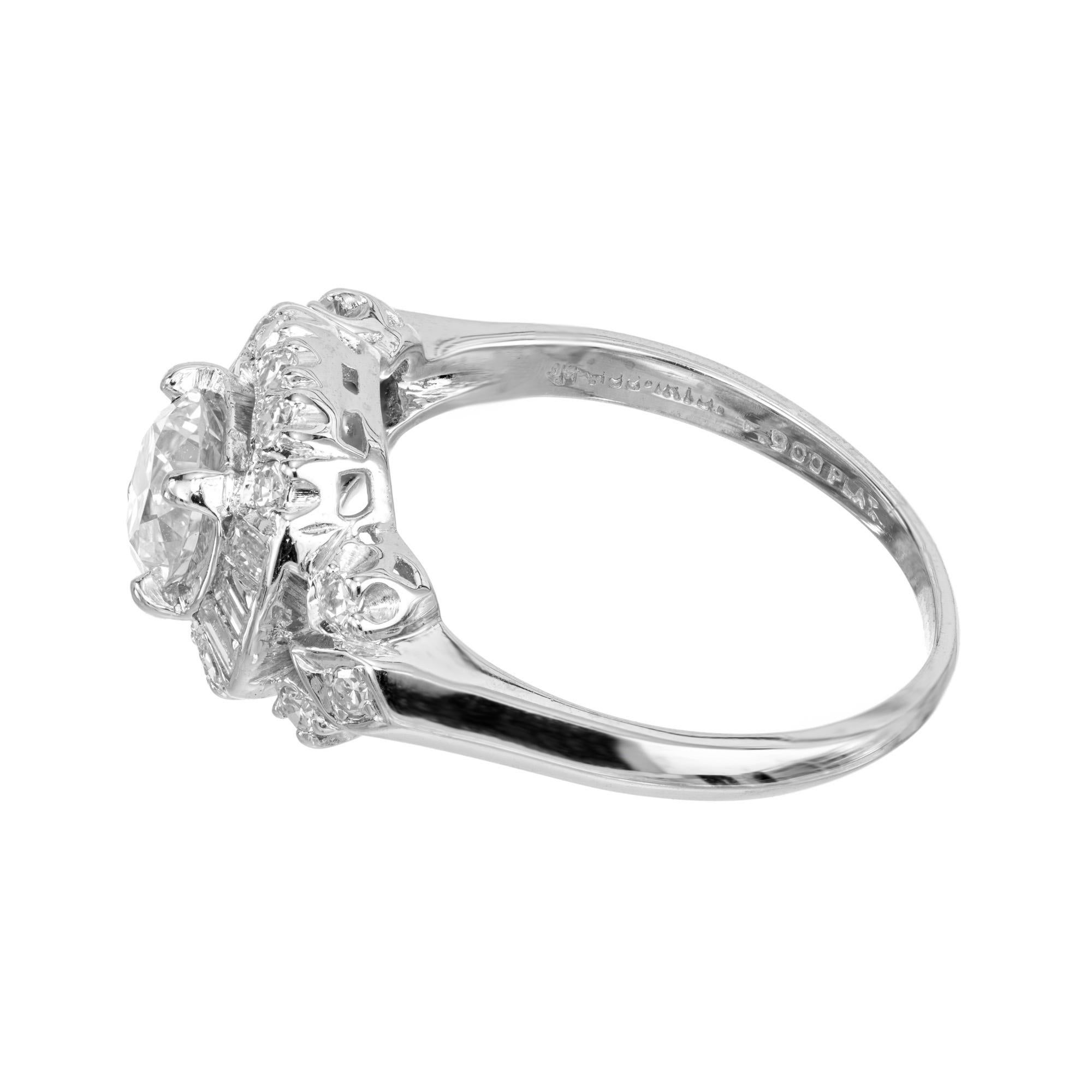 Women's EGL Certified .65 Carat Old European Diamond Platinum Engagement Ring For Sale