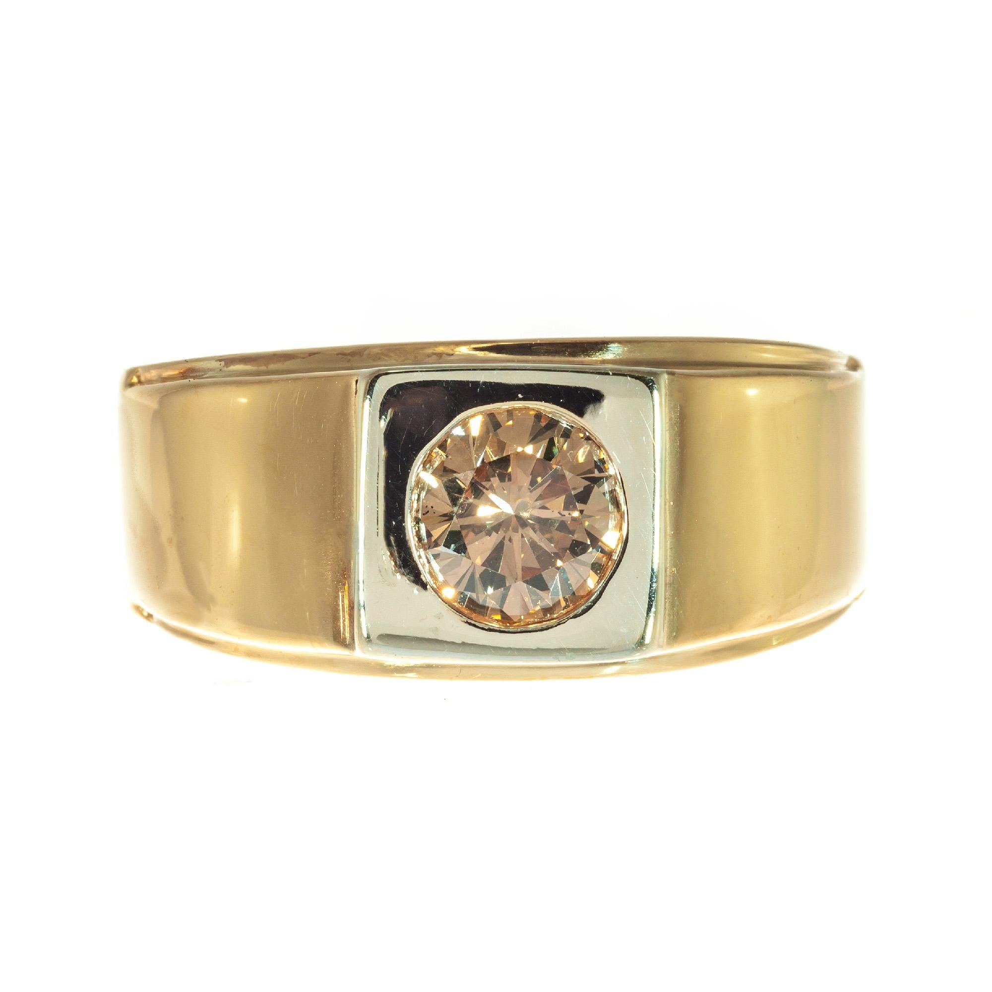 EGL Certified .65 Carat Orange Brown Diamond Yellow Gold Unisex Band Ring For Sale 1