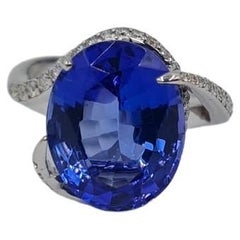 EGL Certified 7 Carat Blue Violet Tanzanite 18 Carats White Gold Ring