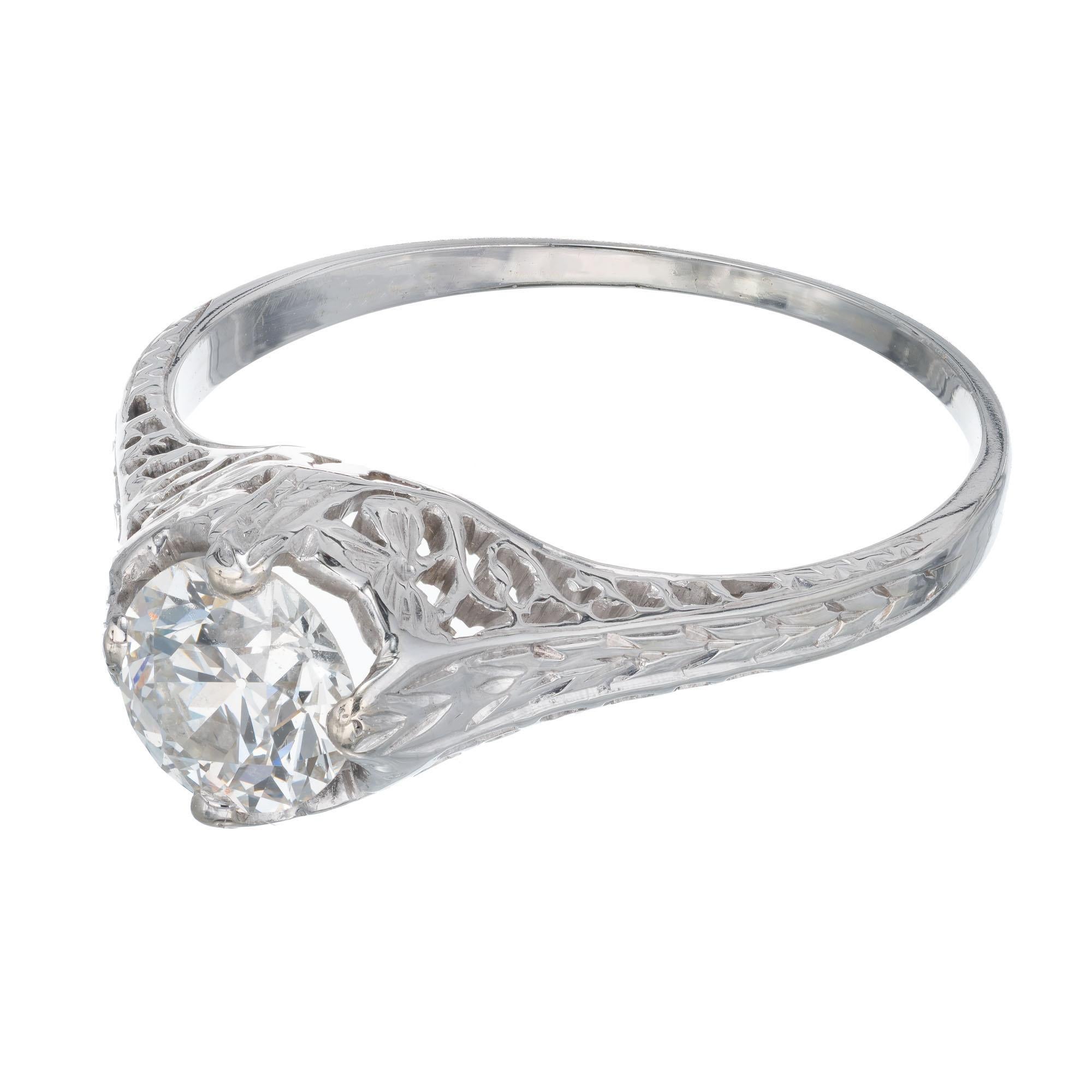 Old European Cut EGL Certified .70 Carat Diamond White Gold Art Deco Engagement Ring For Sale