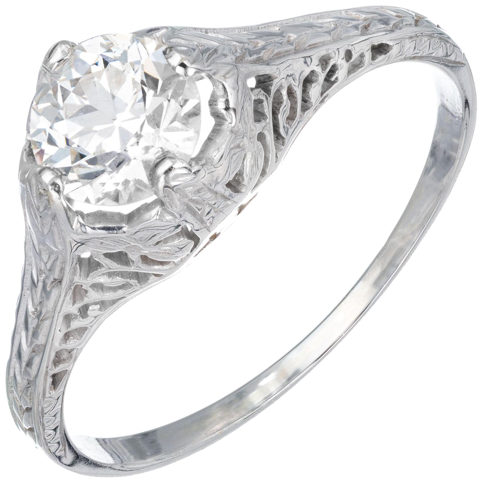 EGL Certified .70 Carat Diamond White Gold Art Deco Engagement Ring For Sale