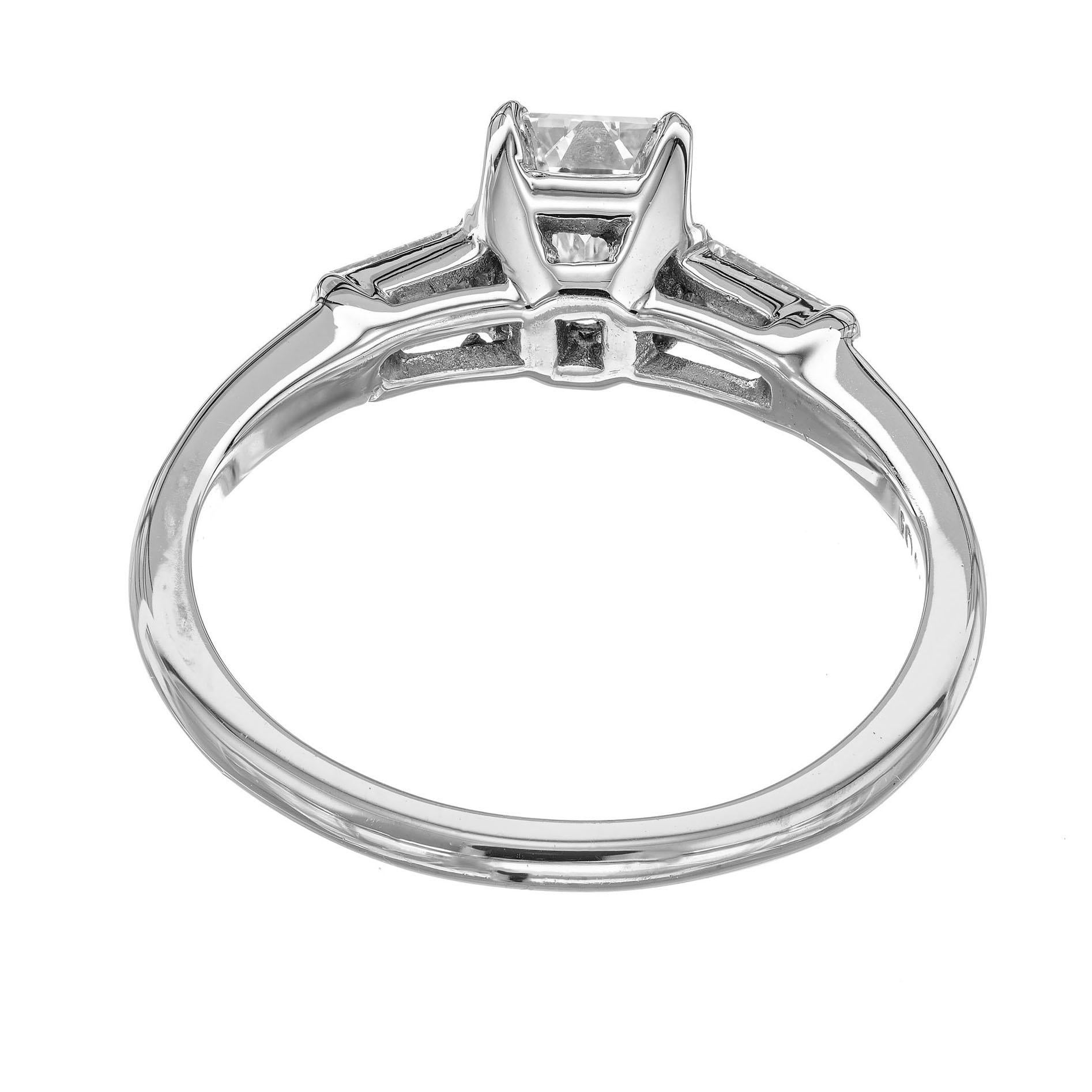 EGL Certified .73 Carat Diamond Platinum Three-Stone Engagement Ring For Sale 1