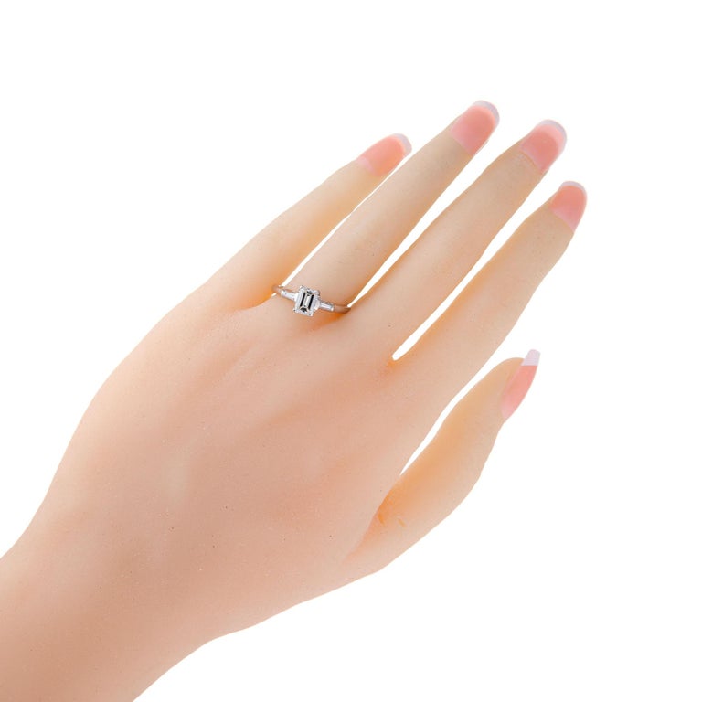 EGL Certified .73 Carat Diamond Platinum Three-Stone Engagement Ring For Sale 3