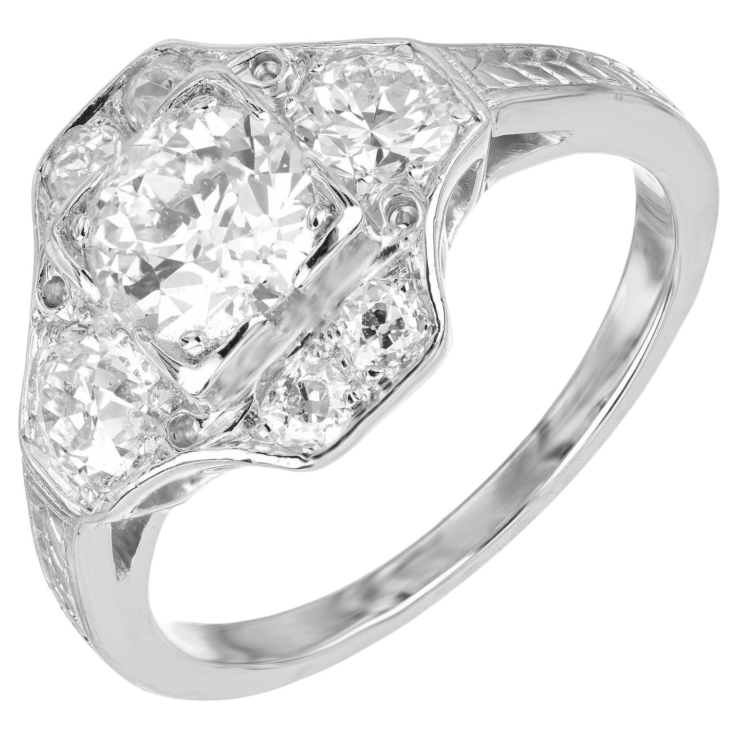 Anello di fidanzamento Art Deco in platino con diamante europeo antico certificato EGL da 0,73 carati