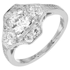Anello di fidanzamento Art Deco in platino con diamante europeo antico certificato EGL da 0,73 carati