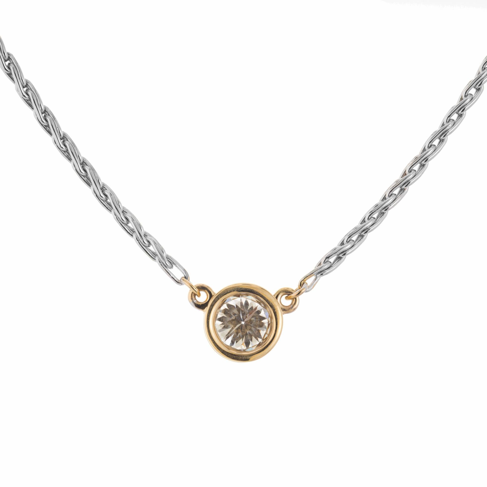 Women's EGL Certified .74 Carat Diamond Two Tone Gold Solitaire Pendant Necklace  For Sale