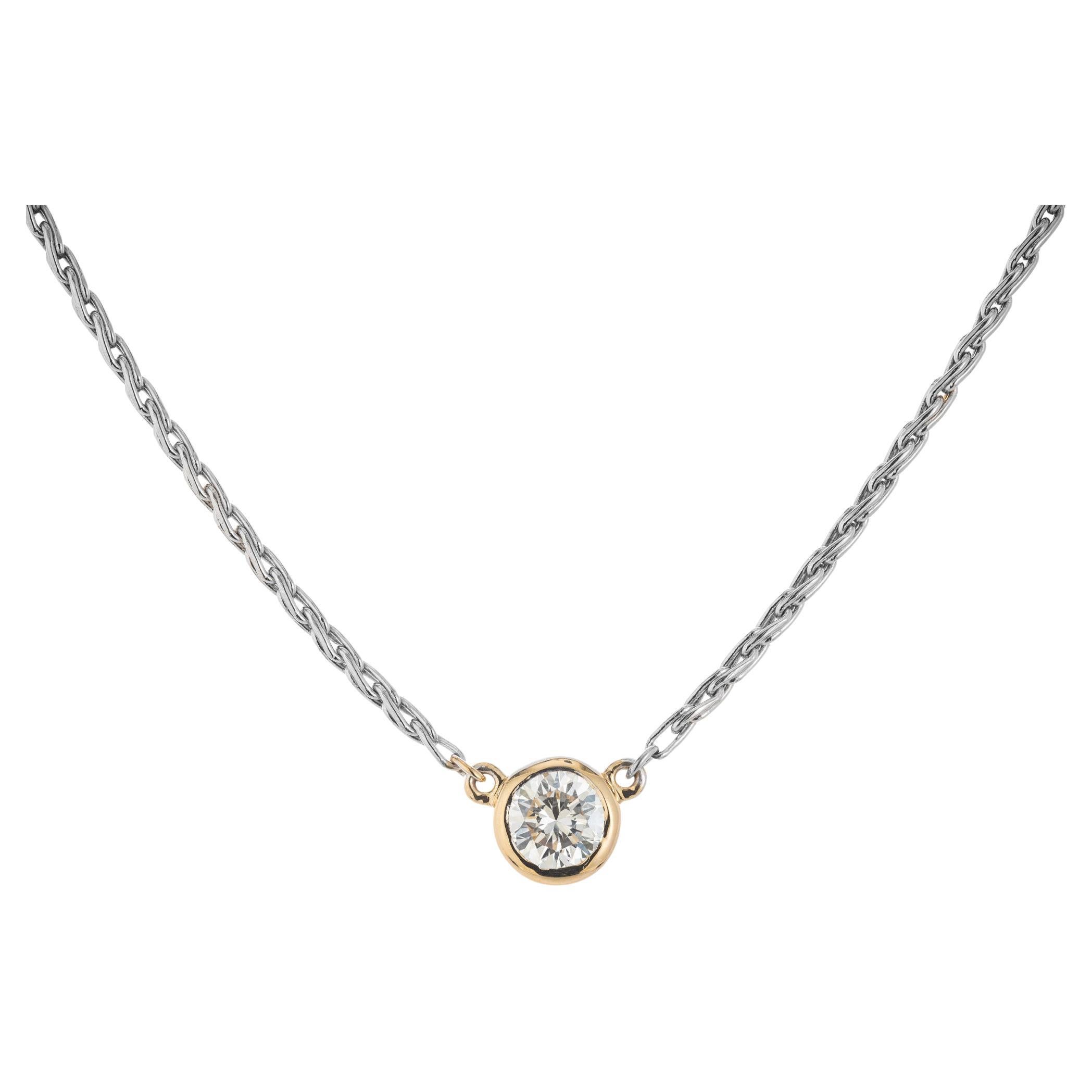 EGL Certified .74 Carat Diamond Two Tone Gold Solitaire Pendant Necklace  For Sale