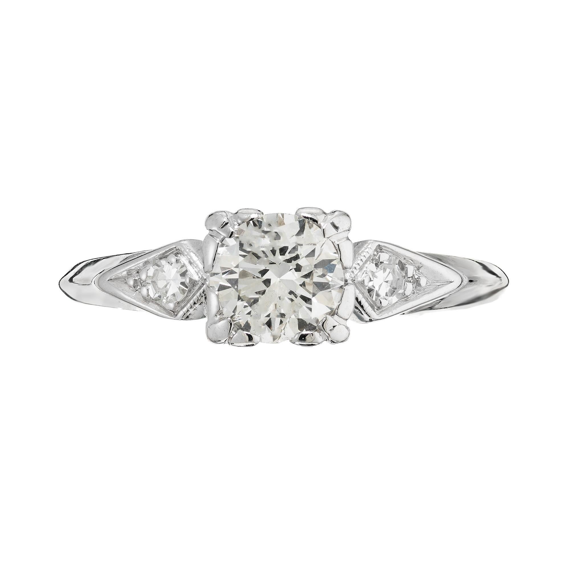 Round Cut EGL Certified .75 Carat Diamond Three Stone Platinum Engagement Ring  For Sale