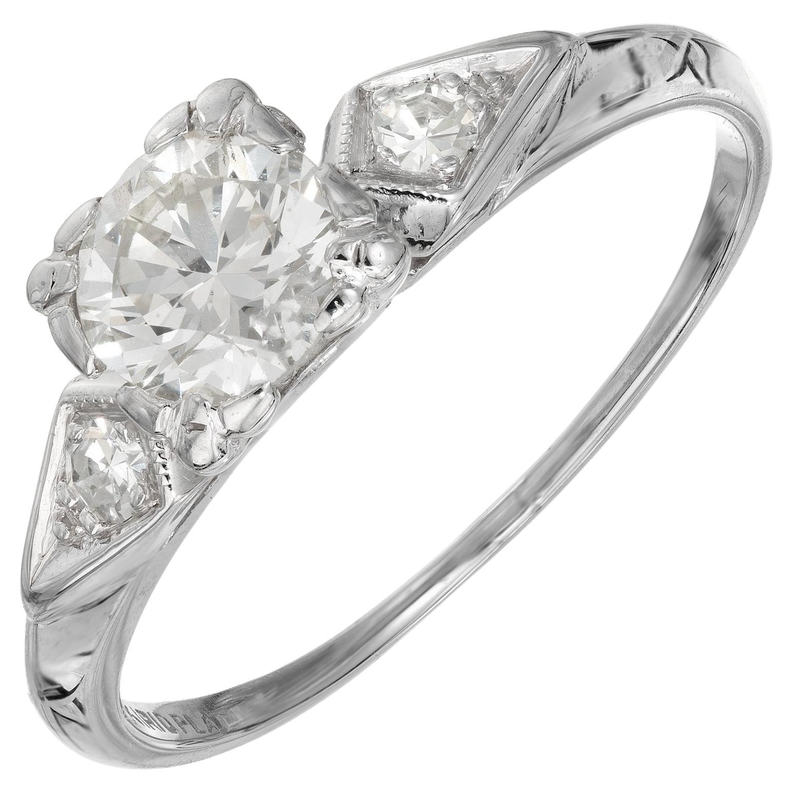 EGL Certified .75 Carat Diamond Three Stone Platinum Engagement Ring  For Sale
