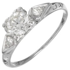 Retro EGL Certified .75 Carat Diamond Three Stone Platinum Engagement Ring 