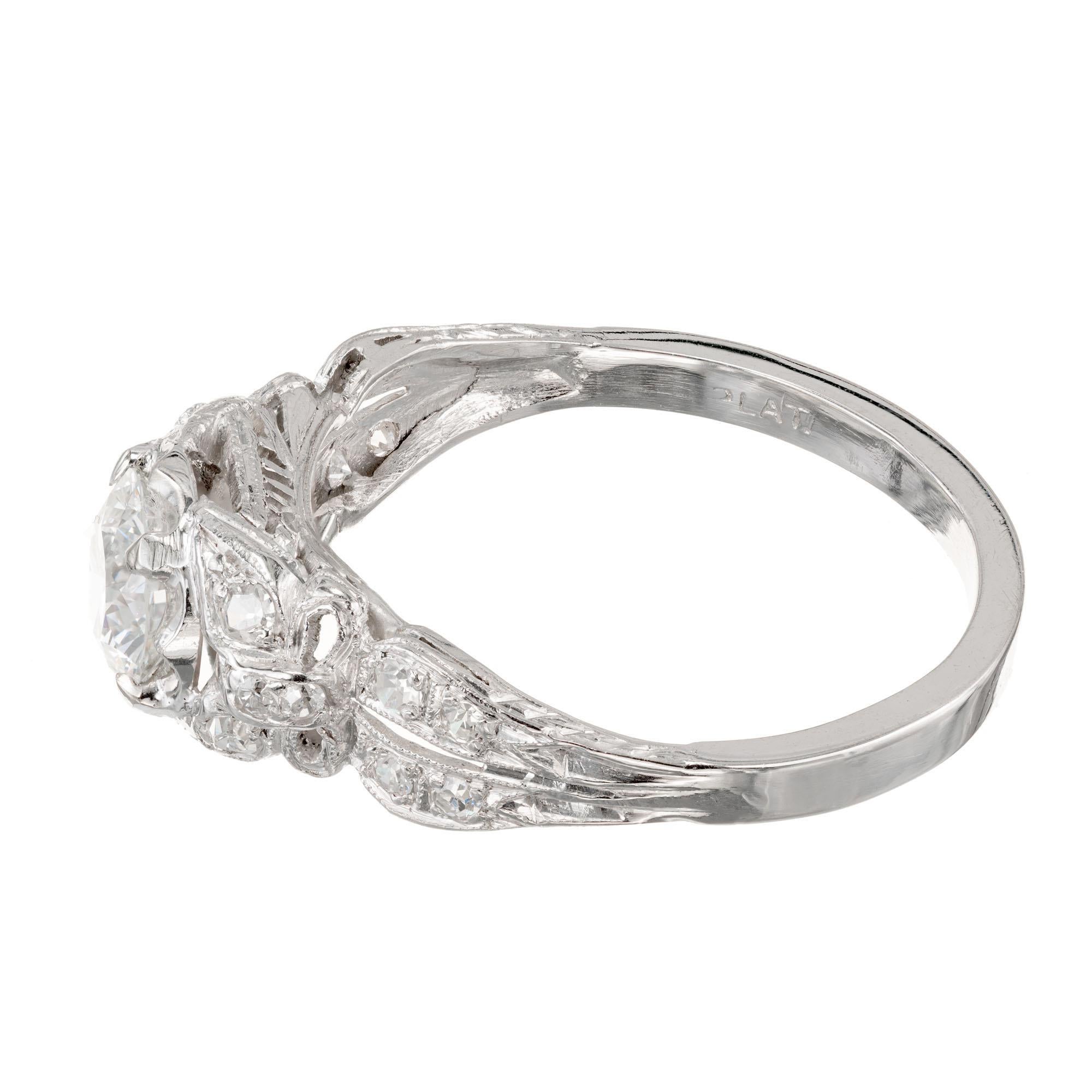 Round Cut EGL Certified .77 Carat Diamond Platinum Art Deco Engagement Ring