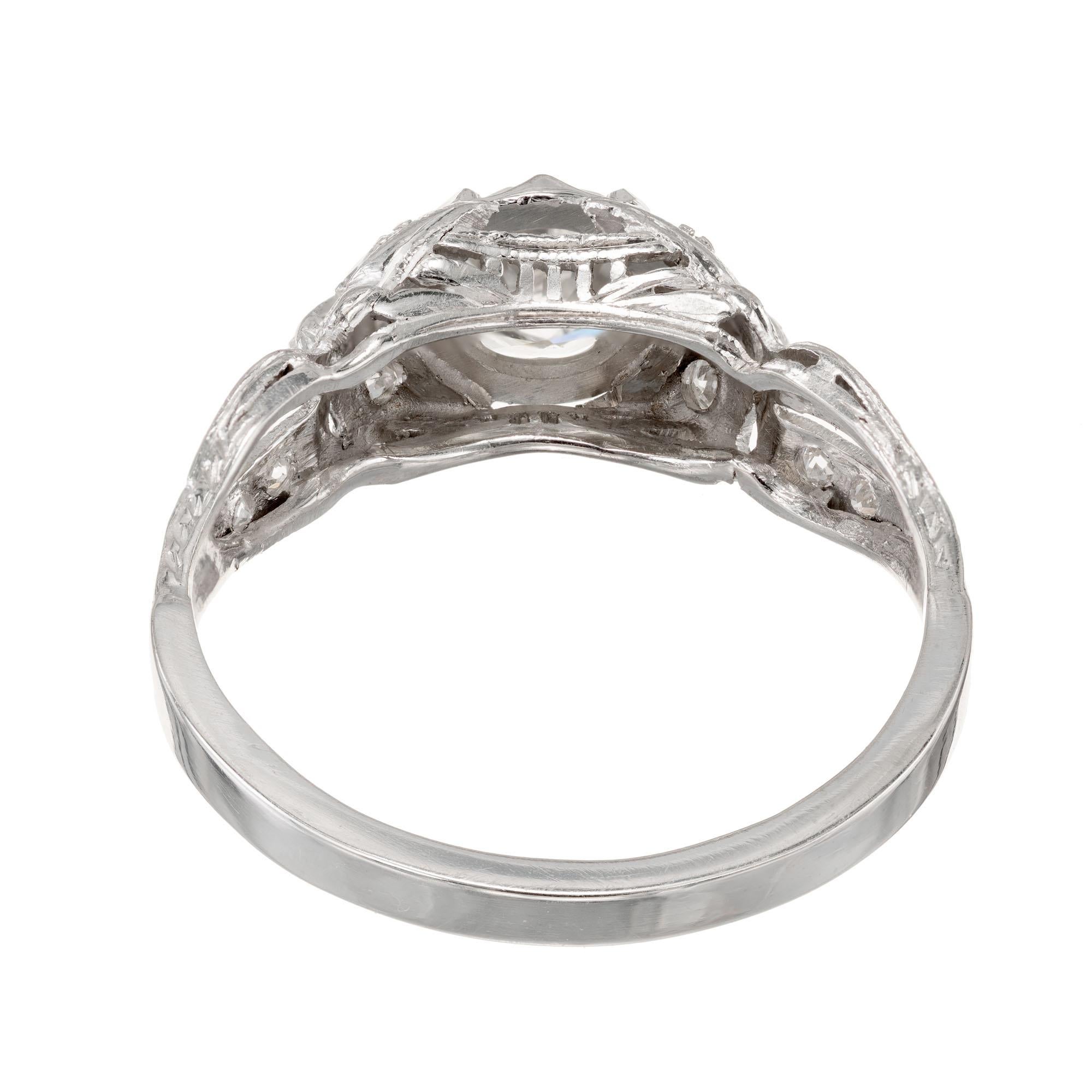 EGL Certified .77 Carat Diamond Platinum Art Deco Engagement Ring In Excellent Condition In Stamford, CT