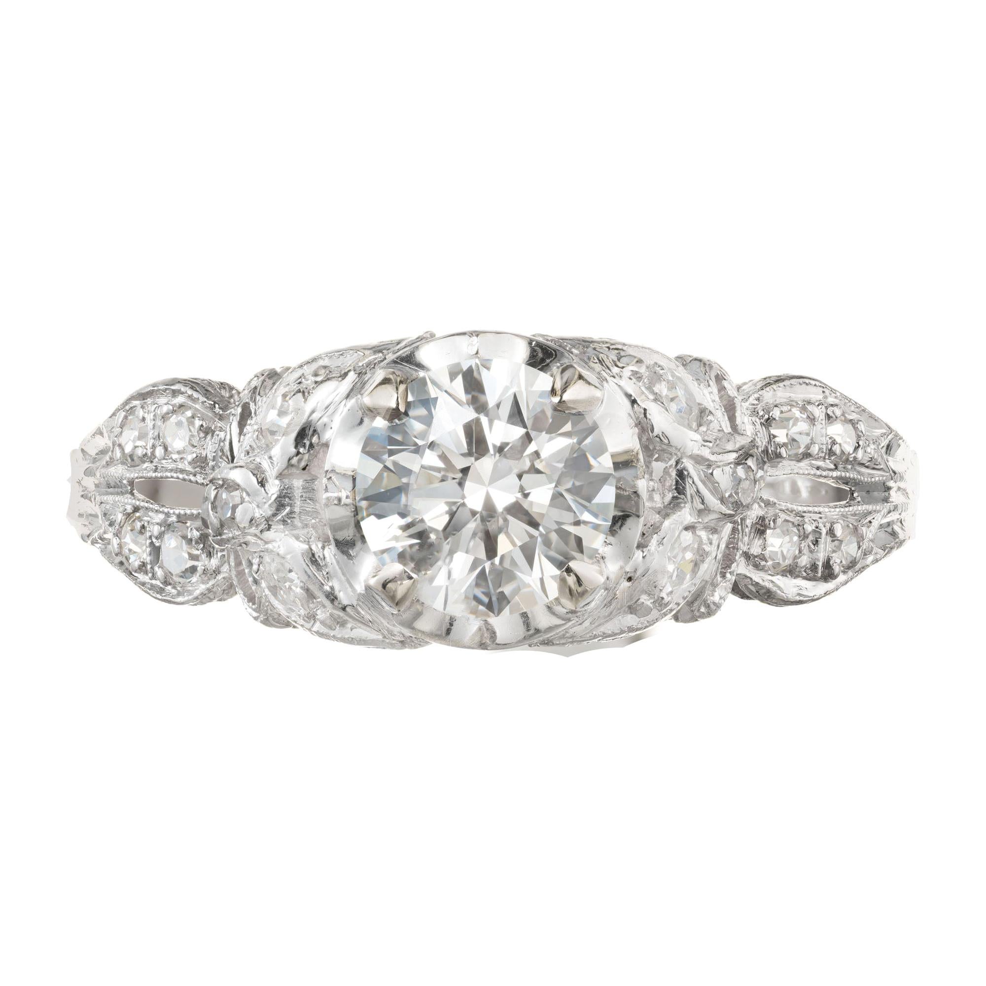 EGL Certified .77 Carat Diamond Platinum Art Deco Engagement Ring