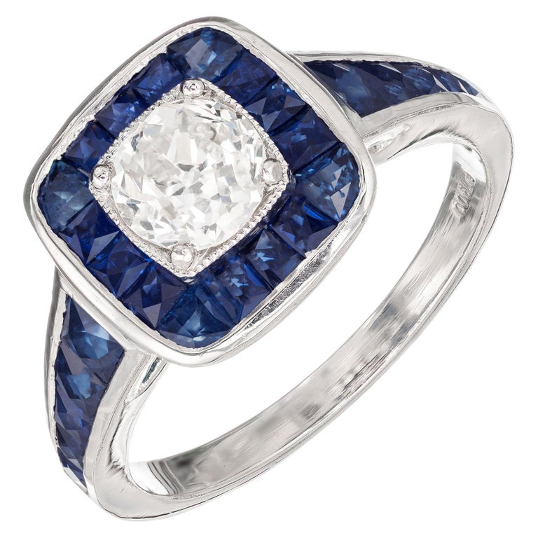 Peter Suchy EGL Certified .77 Carat Diamond Sapphire Platinum Engagement Ring For Sale