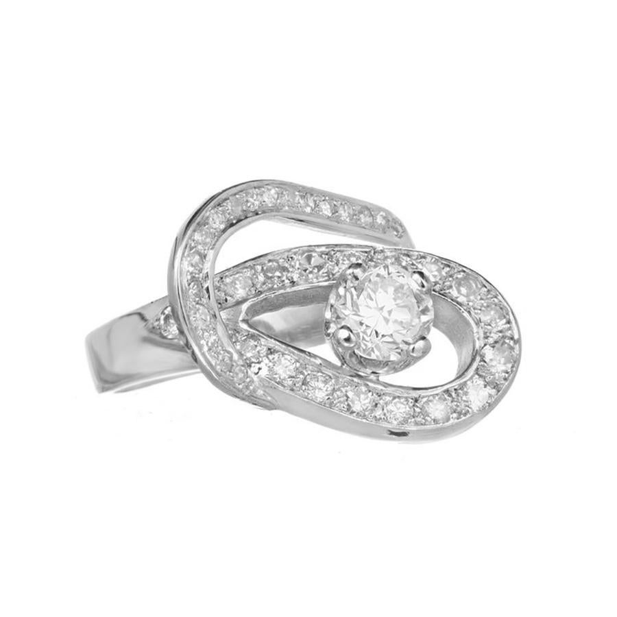 Round Cut EGL Certified .80 Carat Diamond Open Swirl Platinum Cocktail Ring For Sale