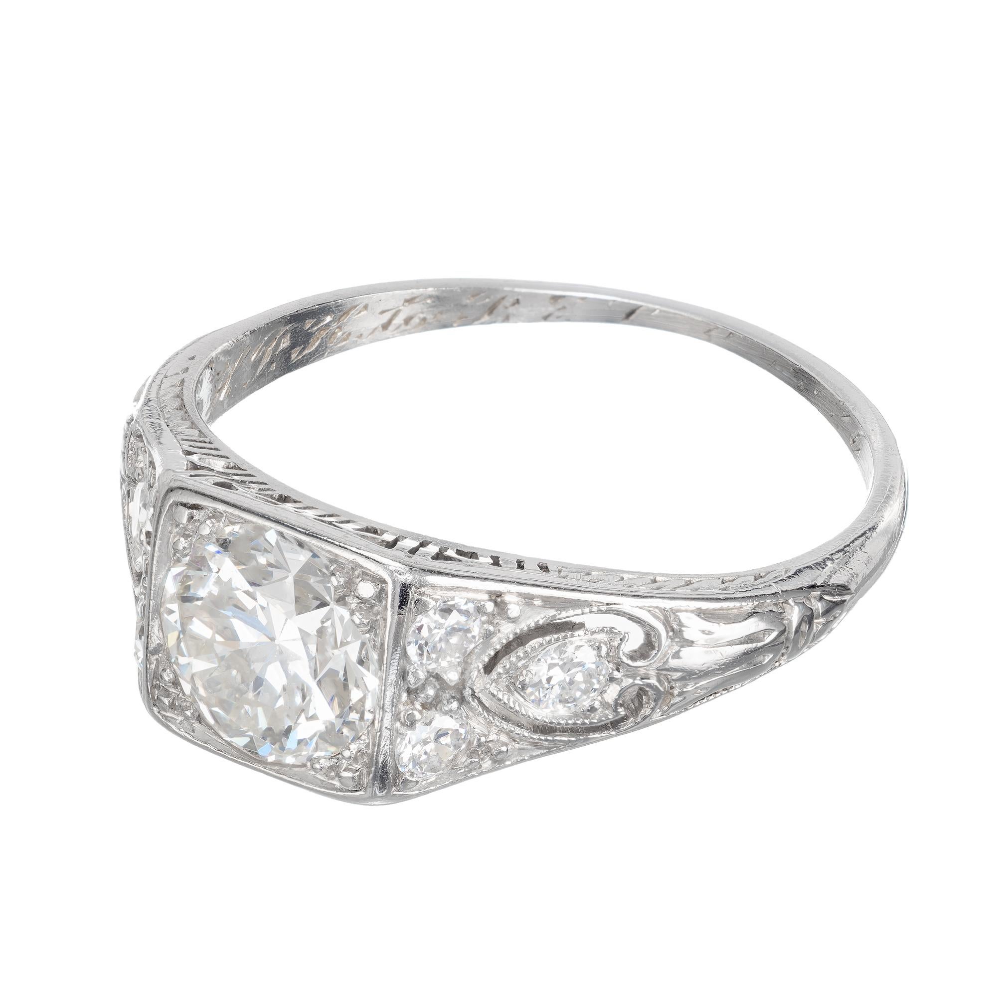 Old European Cut EGL Certified .80 Carat Diamond Platinum Edwardian Art Deco Engagement Ring For Sale