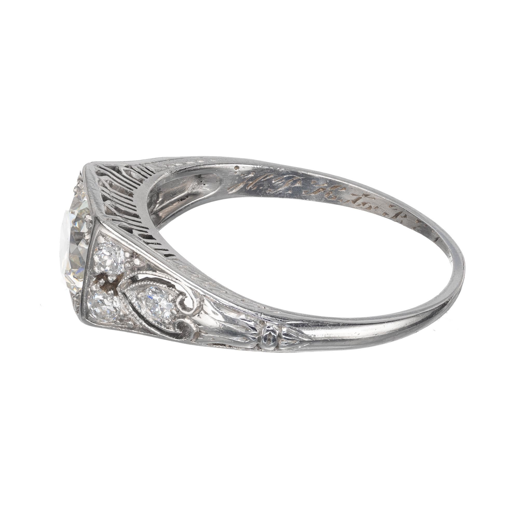 EGL Certified .80 Carat Diamond Platinum Edwardian Art Deco Engagement Ring In Good Condition For Sale In Stamford, CT