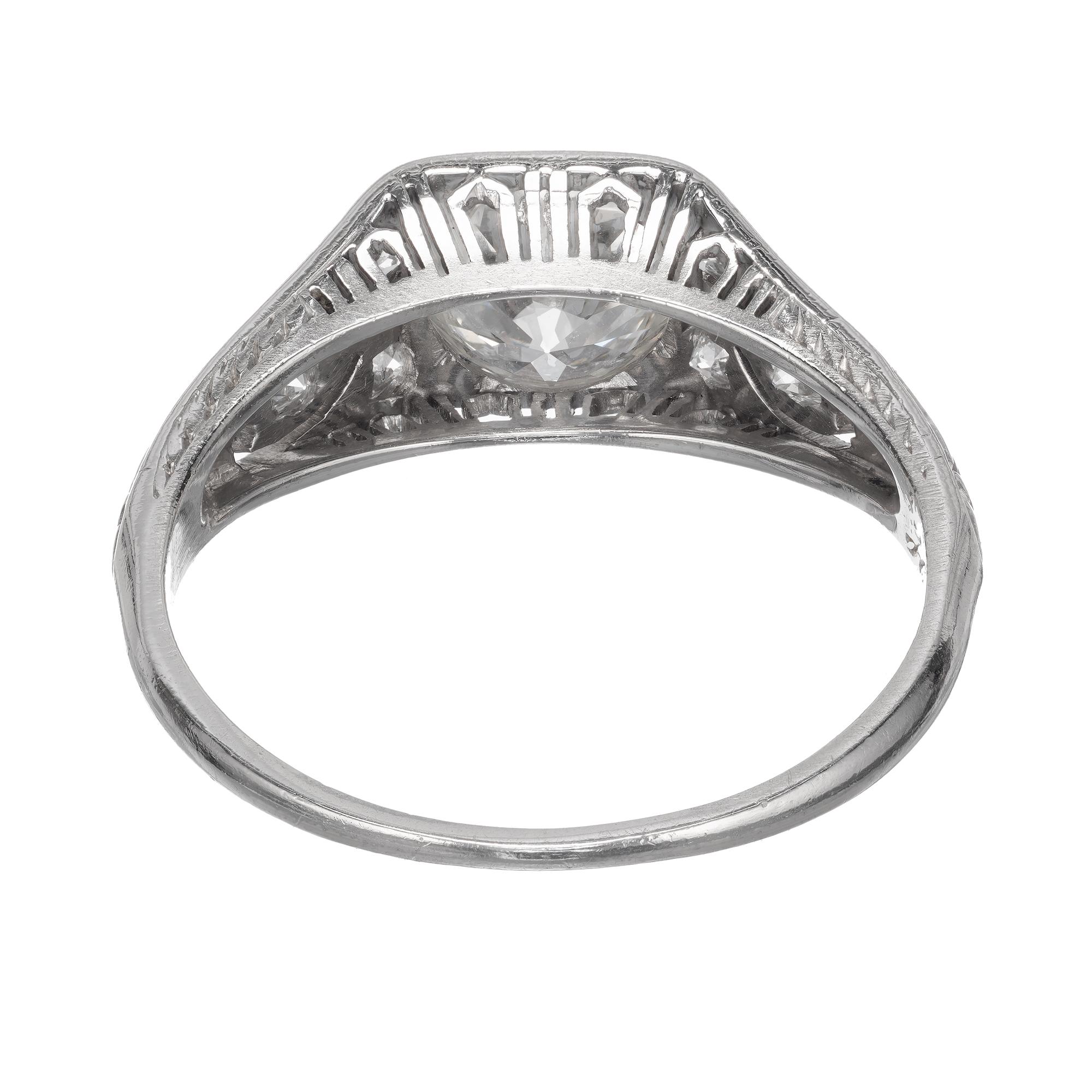Women's EGL Certified .80 Carat Diamond Platinum Edwardian Art Deco Engagement Ring For Sale