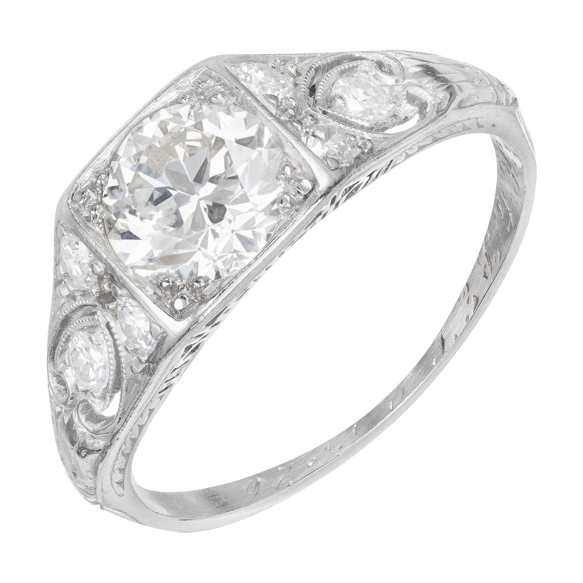 EGL Certified .80 Carat Diamond Platinum Edwardian Art Deco Engagement Ring For Sale