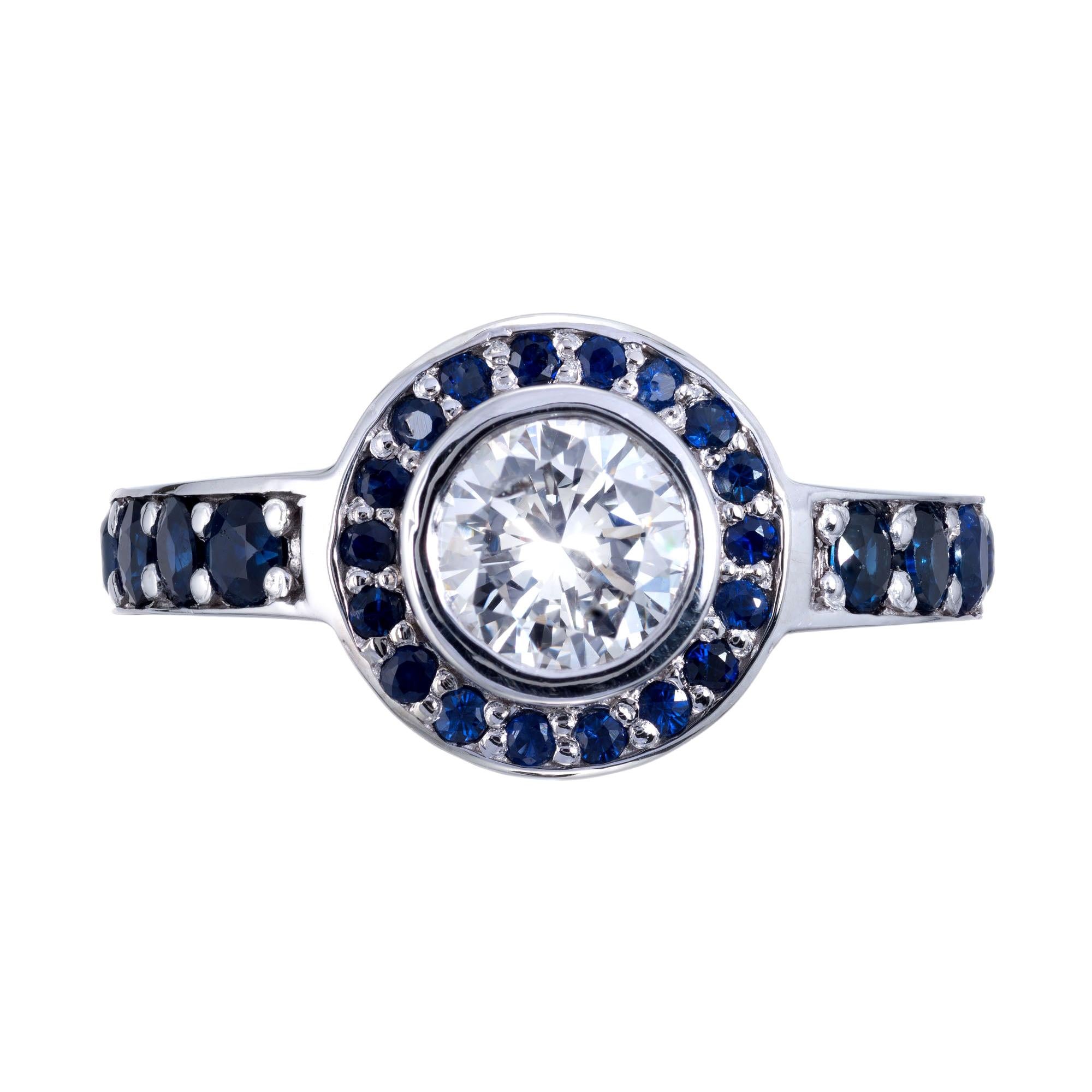 EGL Certified .80 Carat Diamond Sapphire White Gold Engagement Ring