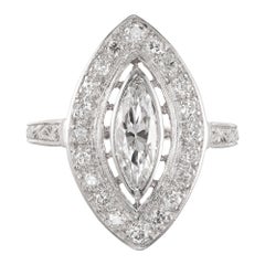 Vintage EGL Certified .80 Carat Marquise Diamond Platinum Halo Ring