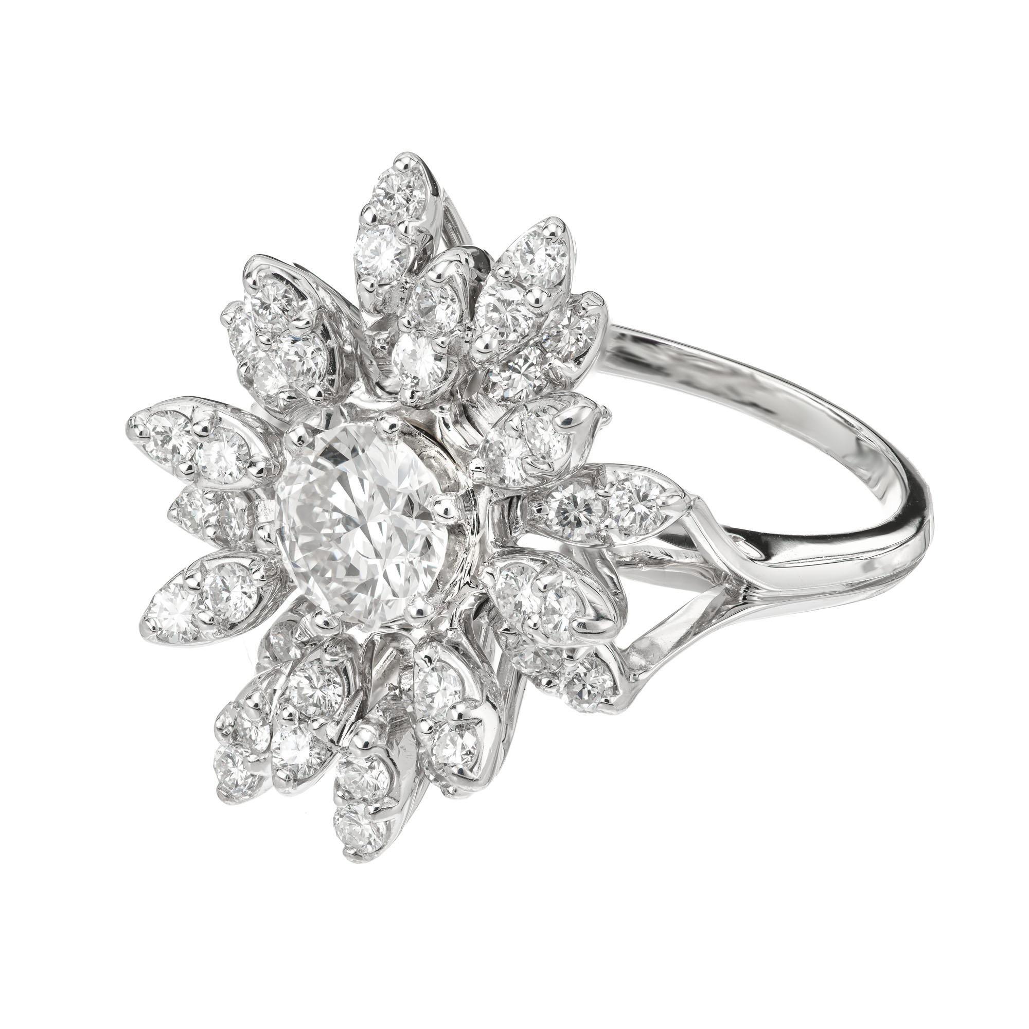 Round Cut EGL Certified .81 Carat Diamond White Gold Cocktail Cluster Ring For Sale