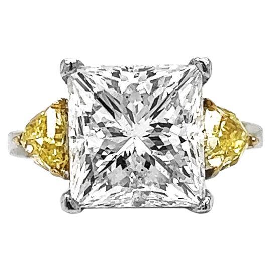 8.13 CT T.W  Princess Trillion Cut EGL Certified Diamond 3 Stone 18KT Gold Ring  For Sale