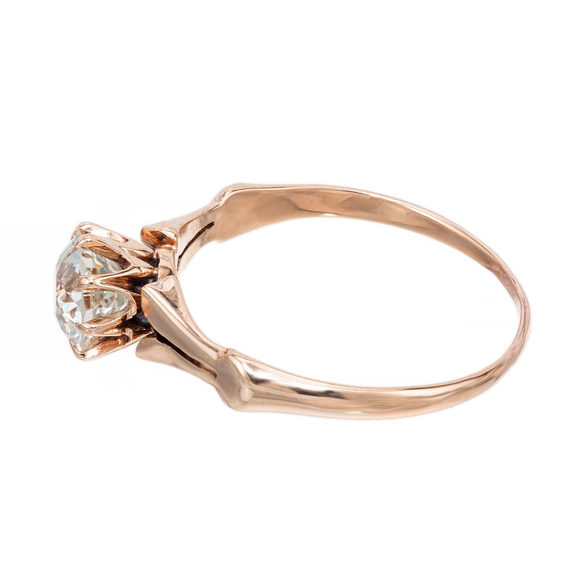 EGL Certified .82 Carat Old European Diamond Antique Rose Gold Engagement Ring  In Good Condition For Sale In Stamford, CT