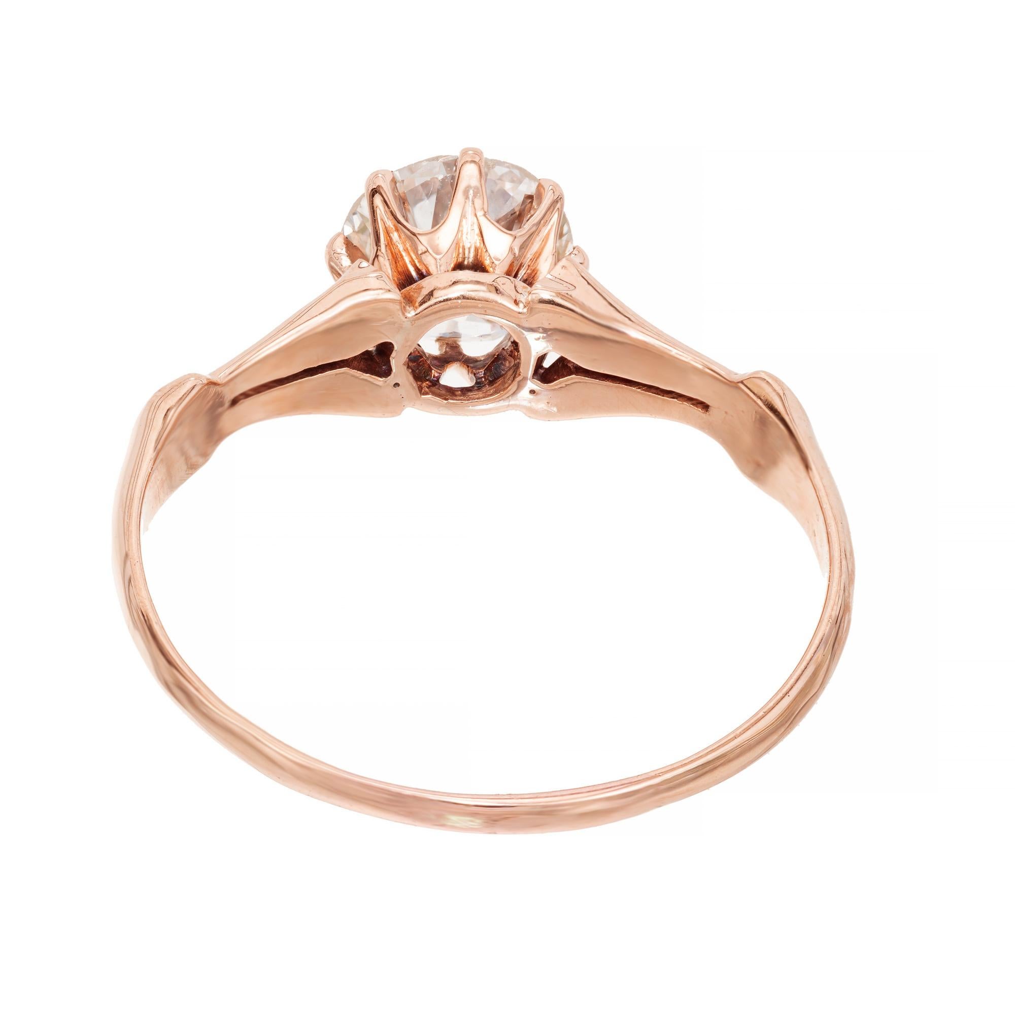 EGL Certified .82 Carat Old European Diamond Antique Rose Gold Engagement Ring For Sale 1