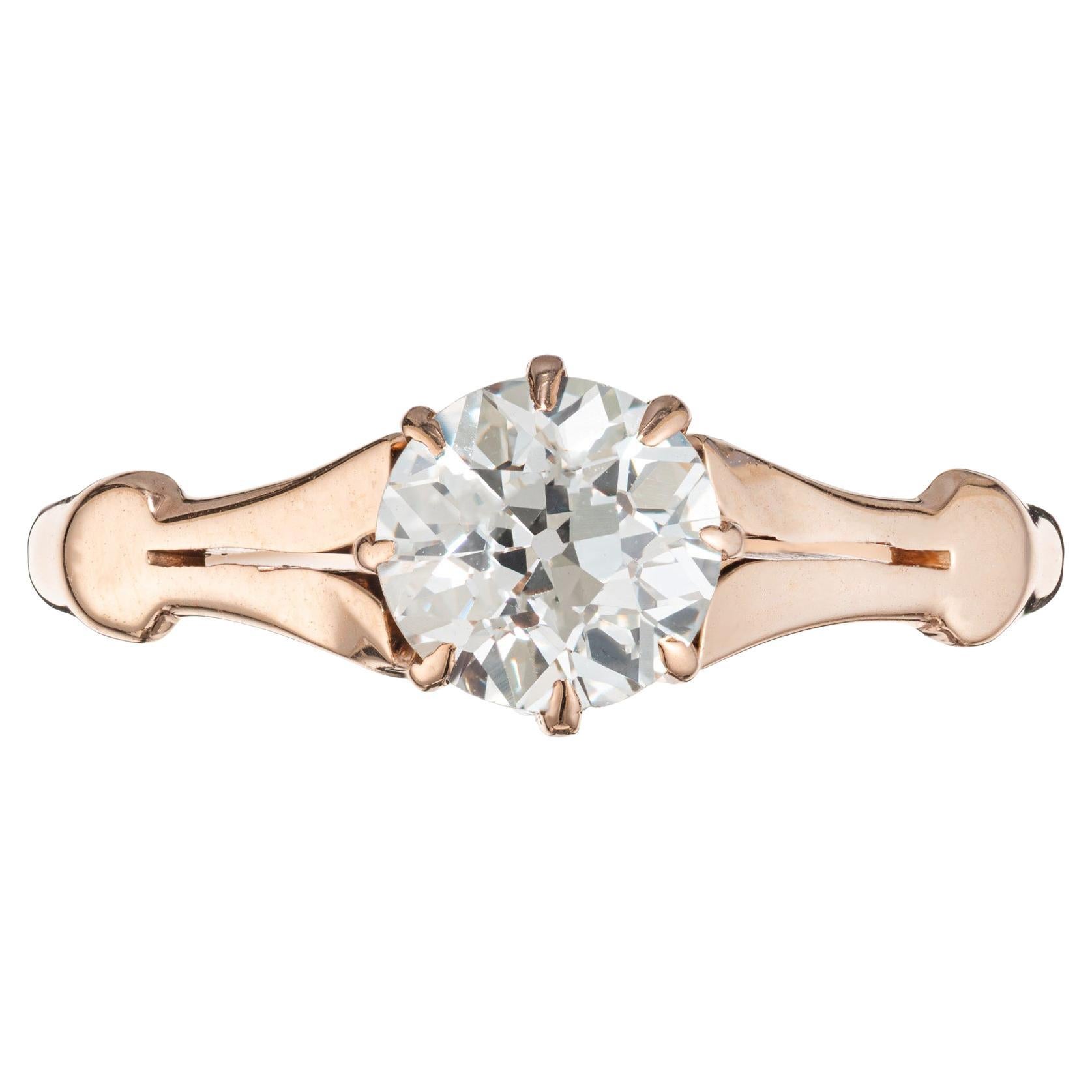 EGL Certified .82 Carat Old European Diamond Antique Rose Gold Engagement Ring  For Sale