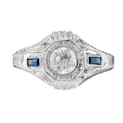 EGL Certified .84 Carat Diamond Sapphire White Gold Men's Ring