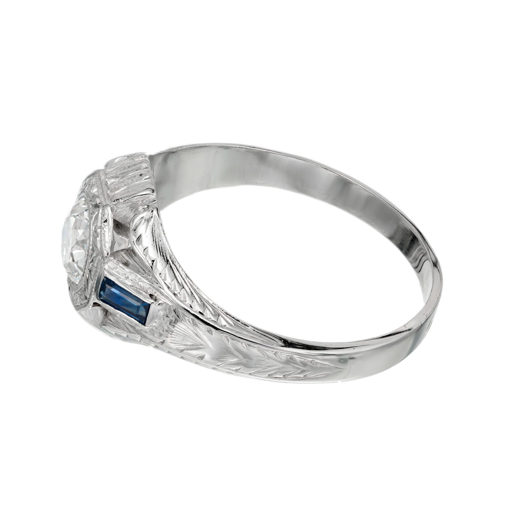 EGL Certified .84 Carat Diamond Sapphire White Gold Men's Ring In Excellent Condition For Sale In Stamford, CT