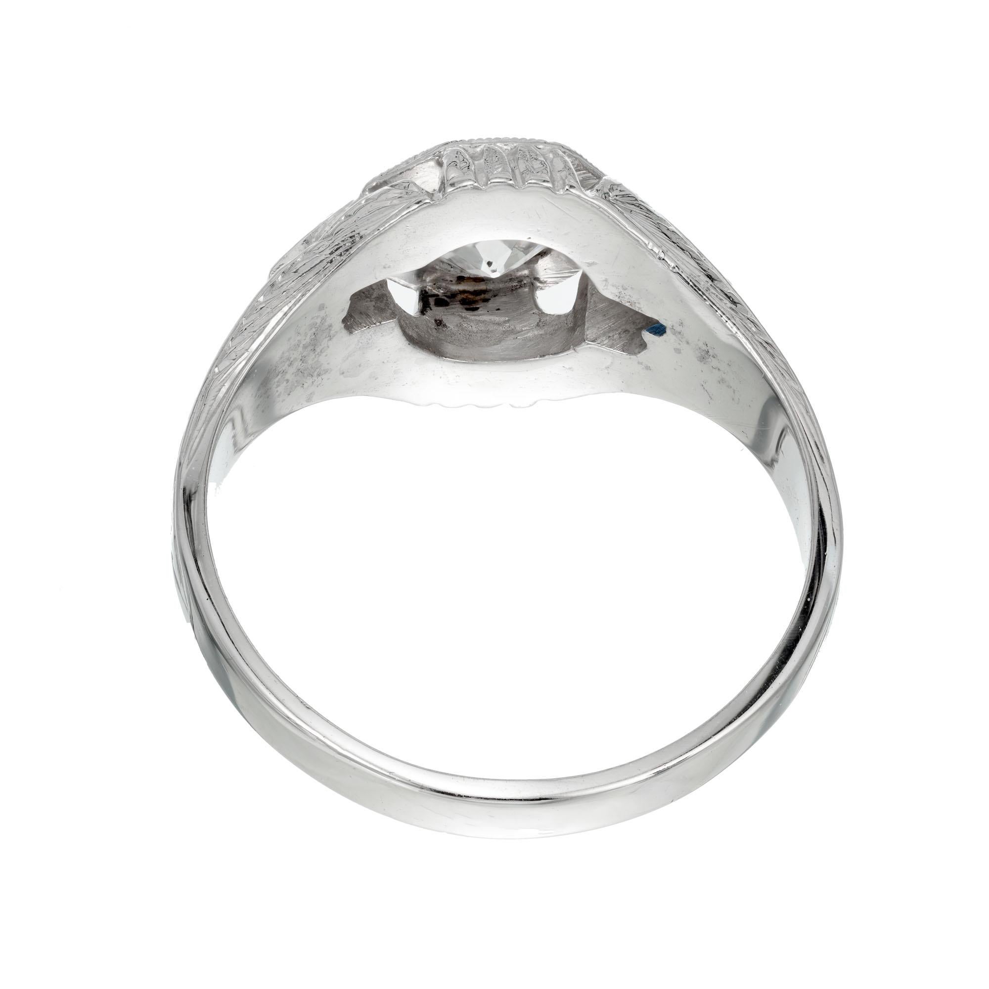 EGL Certified .84 Carat Diamond Sapphire White Gold Men's Ring For Sale 1