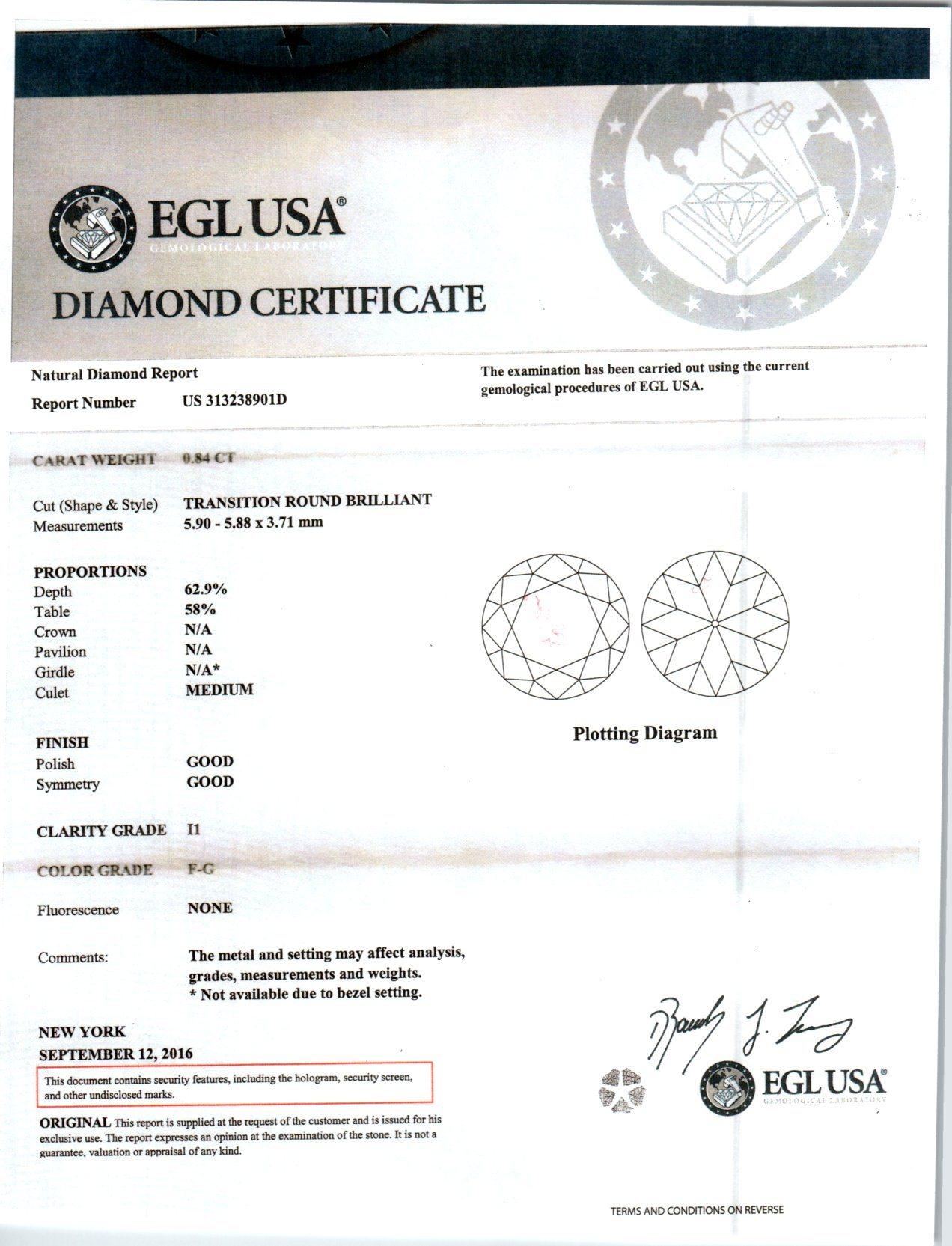 EGL Certified .84 Carat Diamond Sapphire White Gold Men's Ring For Sale 3