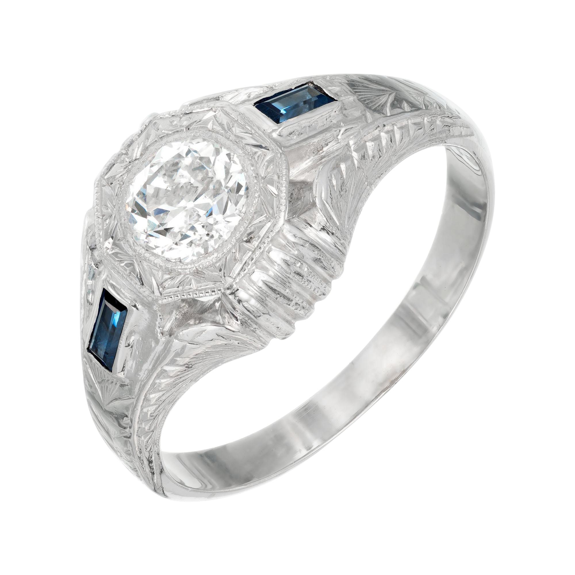 EGL Certified .84 Carat Diamond Sapphire White Gold Men's Ring For Sale