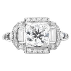 EGL Certified .85 Carat Diamond Halo Three-Stone Platinum Engagement Ring