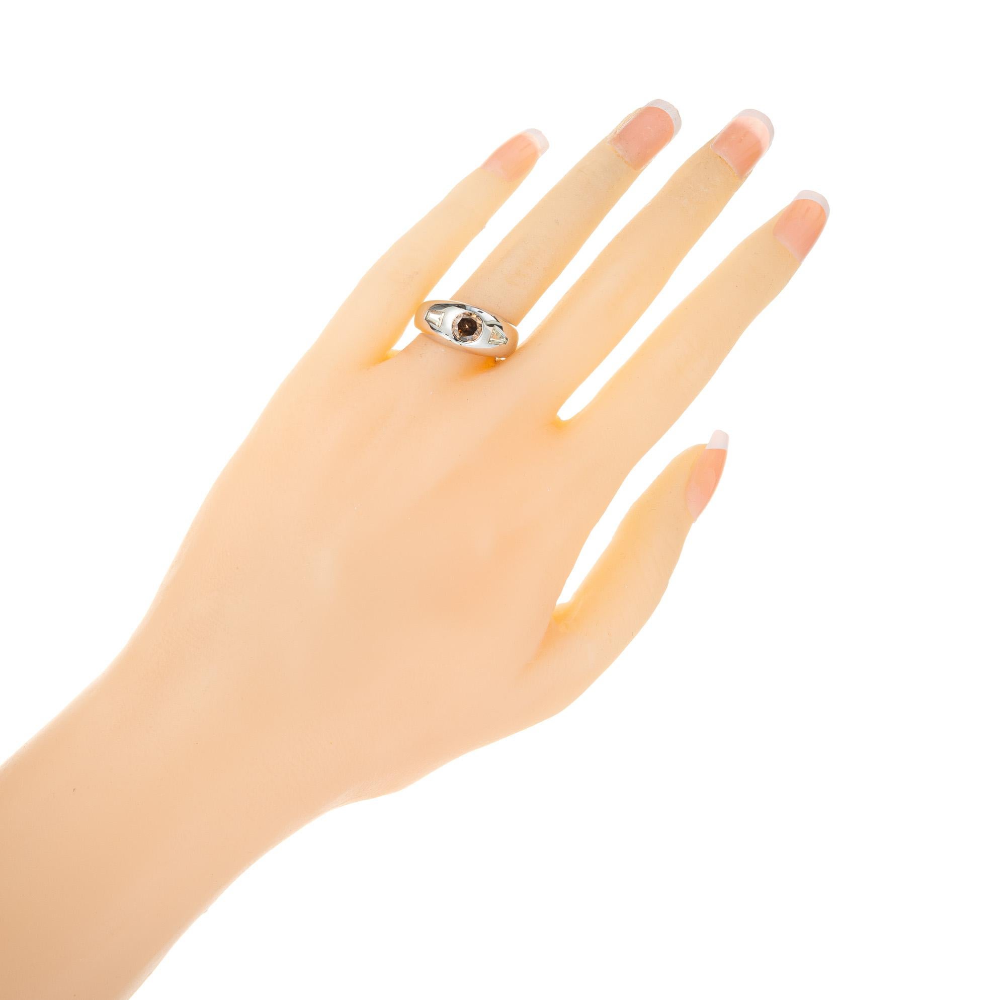 EGL Certified .85 Carat Yellow Brown Diamond White Gold Mens Ring For Sale 2