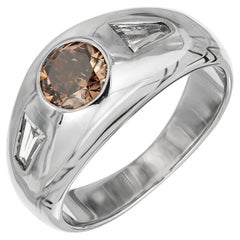 EGL Certified .85 Carat Yellow Brown Diamond White Gold Mens Ring