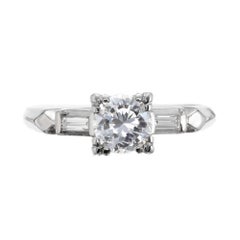 EGL Certified .86 Carat Diamond Three-Stone Art Deco Platinum Engagement Ring