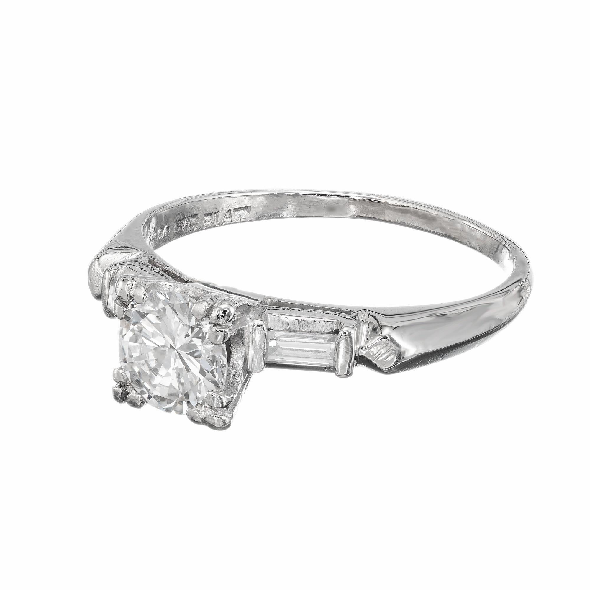 EGL-zertifizierter .86 Karat Diamant-Dreistein-Verlobungsring aus Platin im Art déco-Stil (Rundschliff) im Angebot