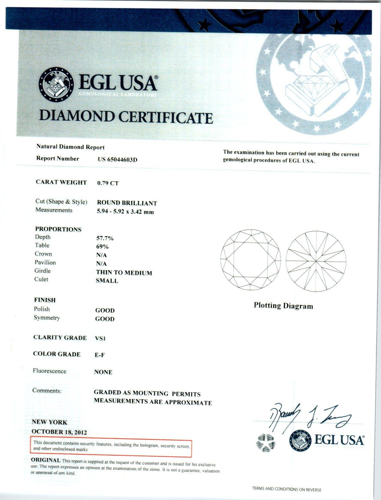 EGL-zertifizierter .86 Karat Diamant-Dreistein-Verlobungsring aus Platin im Art déco-Stil im Angebot 3