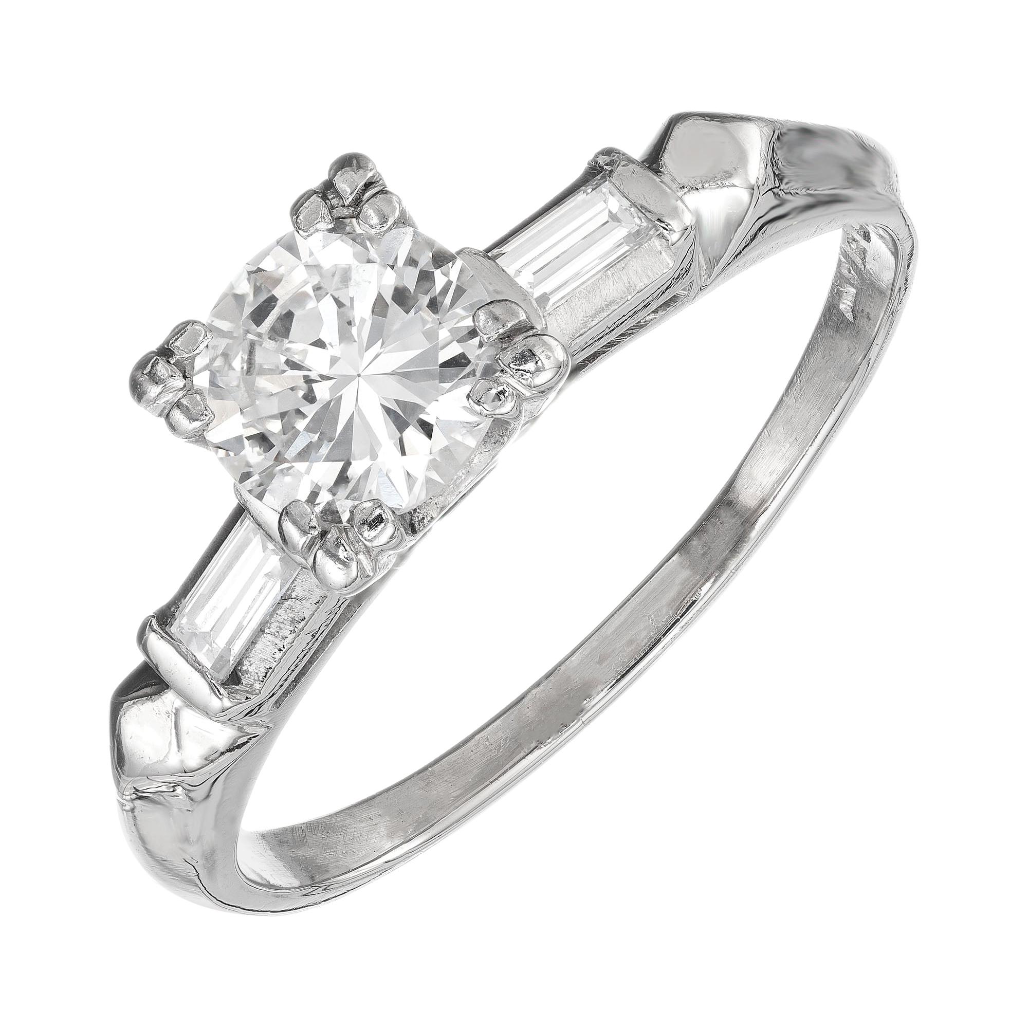 EGL Certified .86 Carat Diamond Three-Stone Art Deco Platinum Engagement Ring