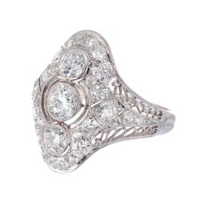 EGL Certified .86 Carat Diamond Three-Stone Edwardian Platinum Dome Ring