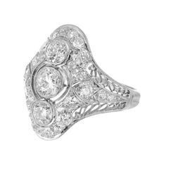 EGL Certified .86 Carat Diamond Three-Stone Edwardian Platinum Dome Ring