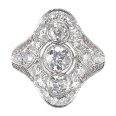 Antique EGL Certified .86 Carat Diamond Three-Stone Edwardian Platinum Dome Ring