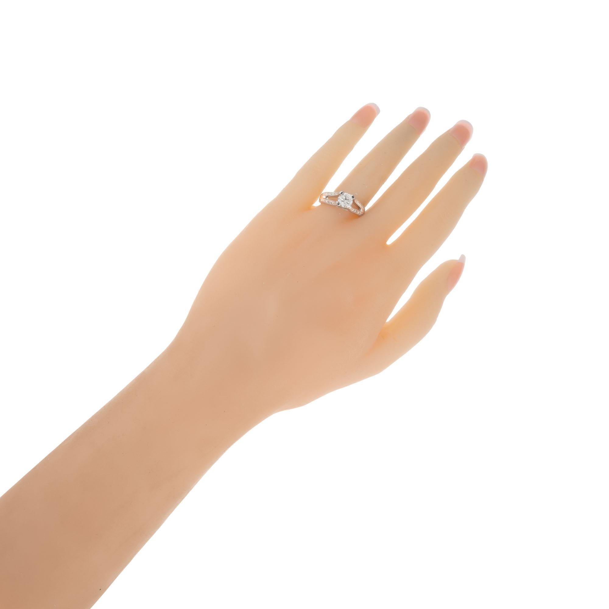 EGL Certified .87 Carat Diamond White Gold Split Shank Engagement Ring For Sale 1