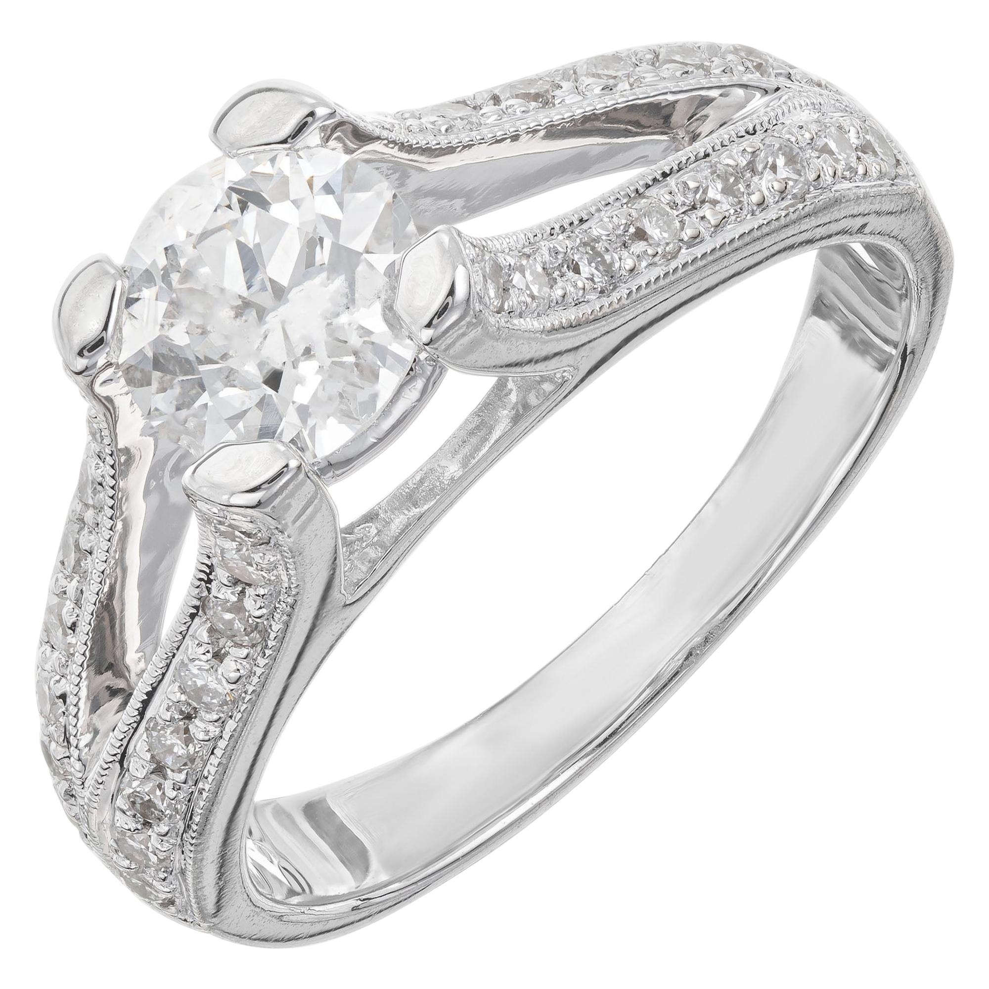 EGL Certified .87 Carat Diamond White Gold Split Shank Engagement Ring