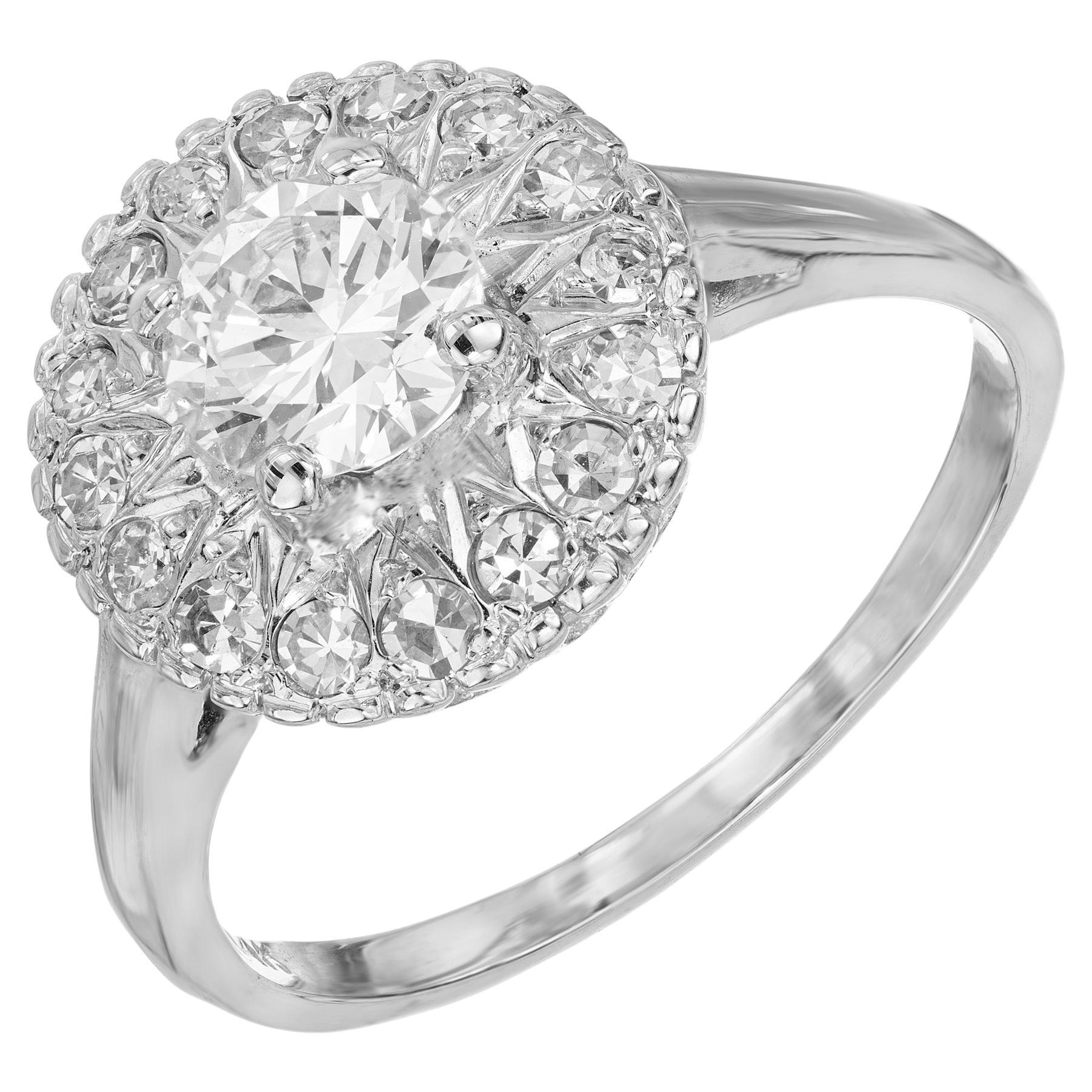 EGL Certified .90 Carat Diamond Halo White Gold Engagement Ring