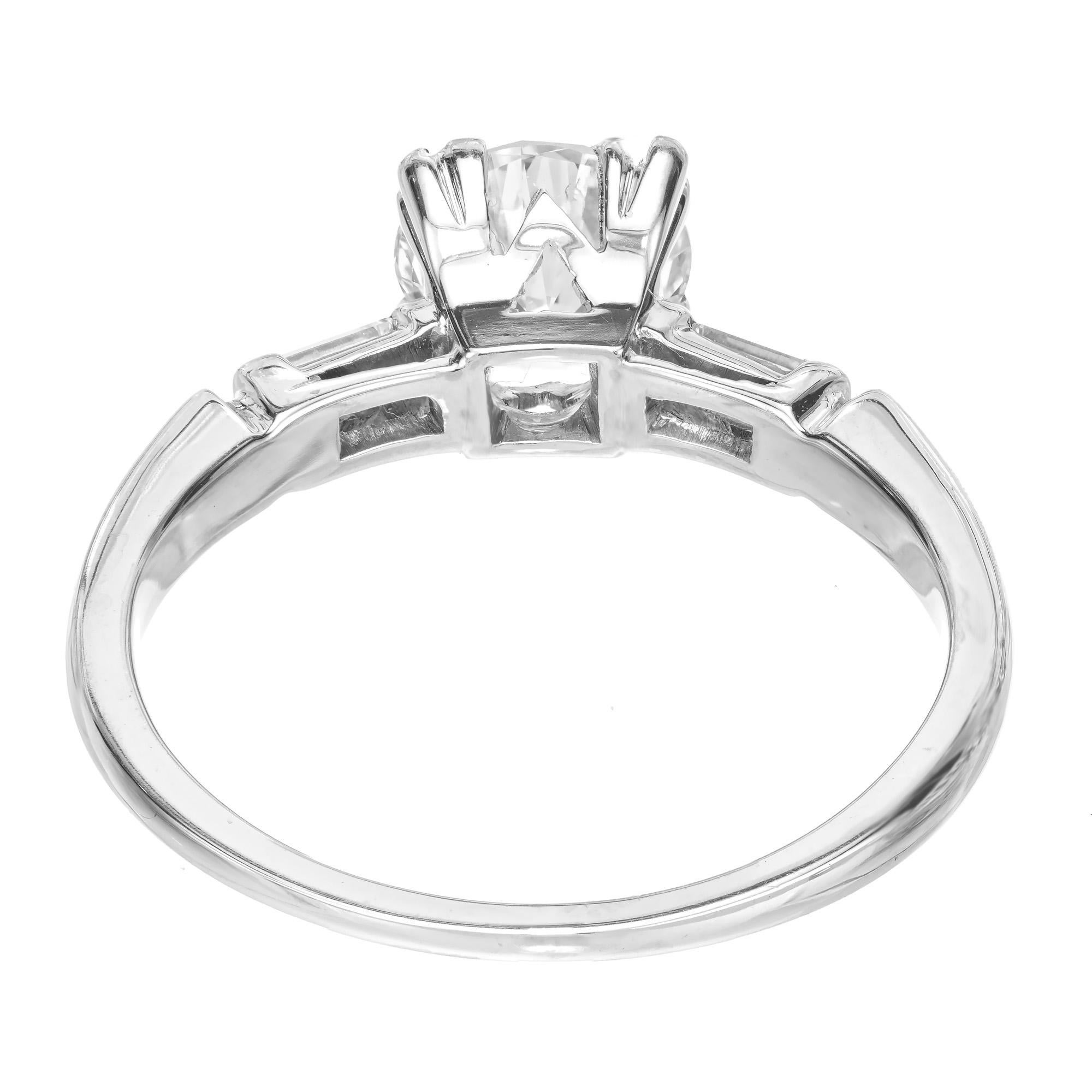 EGL Certified .90 Carat Round Diamond Palladium Three-Stone Engagement Ring  For Sale 1