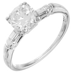 Antique EGL Certified .90 Carat Round Diamond Palladium Three-Stone Engagement Ring 